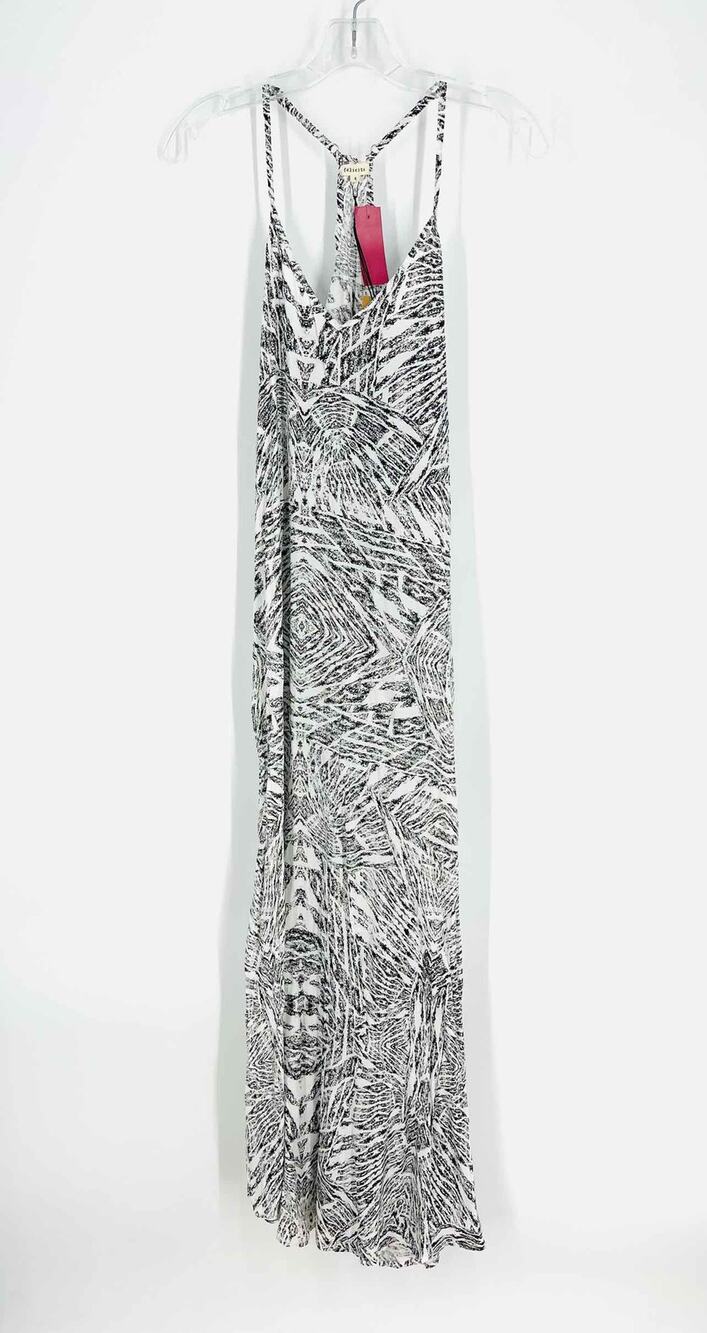 Felicite Size 4 White/Black Print NEW Designer Dress Maxi